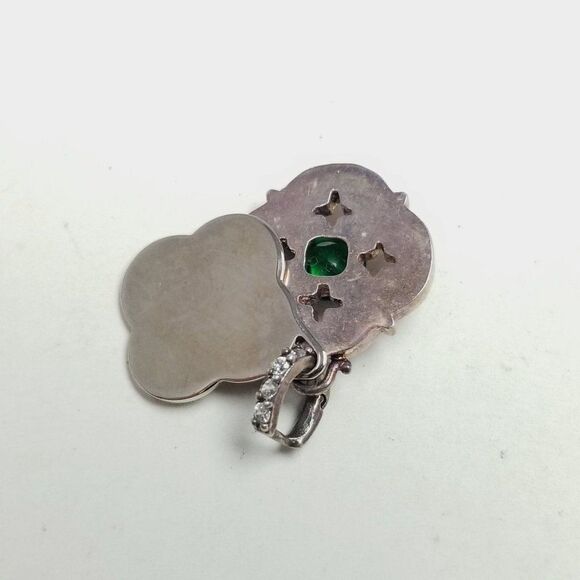 Vintage Unique Green Rhinestone Pendant Charm, Silver Tone Setting, Estate - Picture 3 of 6